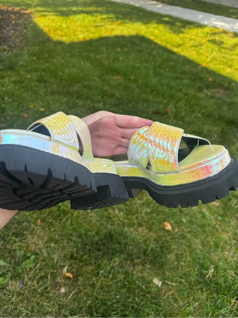 Iridescent Color shifting Platform Sandals - Yellow Pink Multi